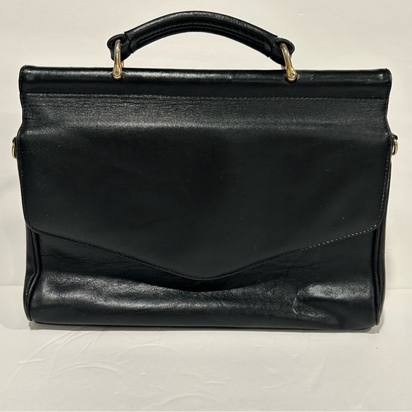 Vintage Donnio Italian Black Leather Satchel Purse with Sunburst Design, Unique - Picture 3 of 16